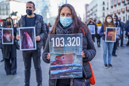 Protesta animalista en el centro de Madrid el pasado mes de diciembre.