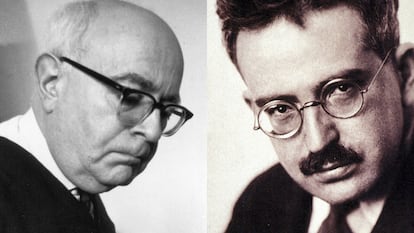 Theodor W. Adorno y, a su derecha, Walter Benjamin, filósofos alemanes y miembros de la Escuela de Fráncfort.