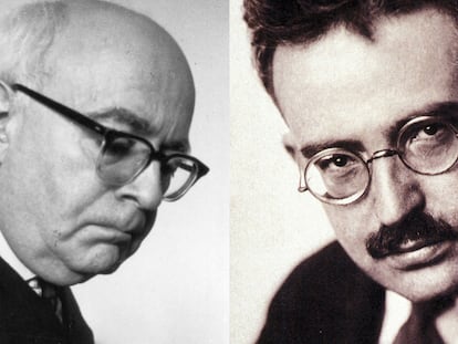 Theodor W. Adorno y, a su derecha, Walter Benjamin, filósofos alemanes y miembros de la Escuela de Fráncfort.