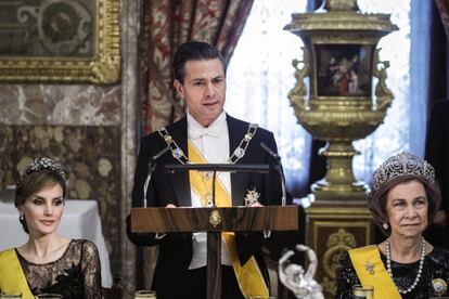 Discurso del presidente de México, Enrique Peña Nieto, durante la cena de gala ofrecida por los reyes de España al mandatario mexicano en el Palacio Real, en Madrid. 