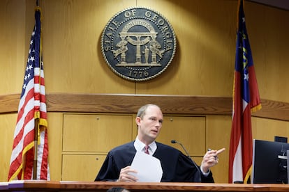 Fulton County Superior Judge Scott McAfee hears motions in Atlanta, Georgia, on September 2023.