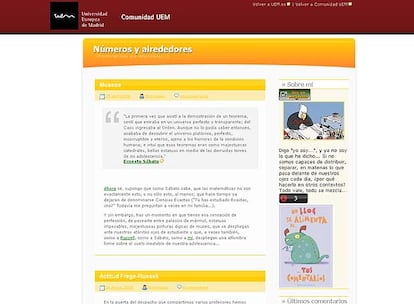 Pantalla de un <i>blog</i> sobre Matemáticas de la Universidad Europea de Madrid.