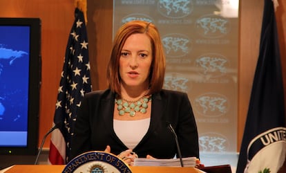 Jen Psaki quando era porta-voz do Departamento de Estado, em 2015.