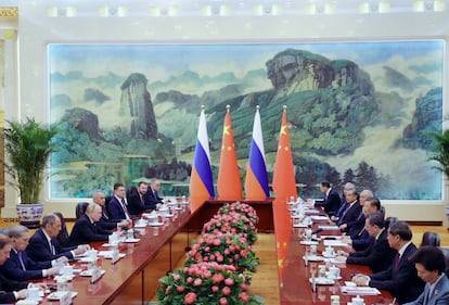 Reunión del mandatario ruso Vladímir Putin y de su homólogo chino, Xi Jinping, este jueves en Pekín.