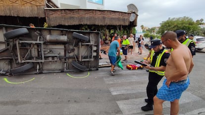 El tren accidentado en Cala d'Or (Mallorca) este miércoles.