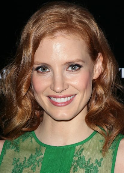 Detalle del maquillaje de Jessica Chastain, que se decantó por tonos rosados en los pómulos y los labios.