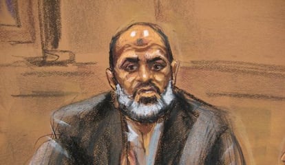 Dibujo del yerno de Bin Laden. Sulaiman Abu Ghaith, durante su juicio en un tribunal de Nueva York.
