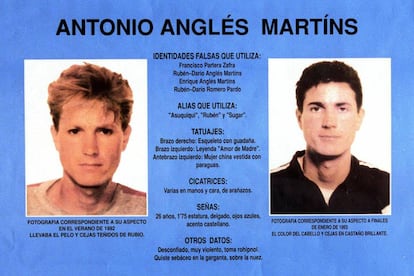 El cartel editado por el Ministerio del Interior en 1993 para la búsqueda de Anglés.