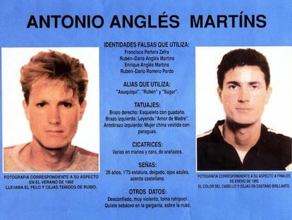 El cartel editado por el Ministerio del Interior en 1993 para la búsqueda de Anglés.