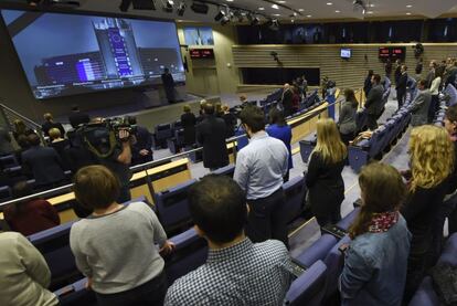 Minuto de silencio en la sala de prensa de la Comisi&oacute;n Europea.