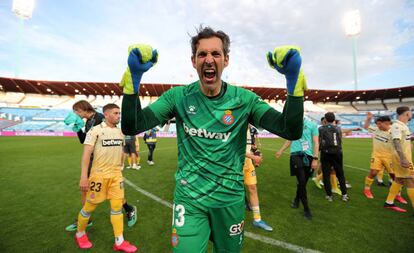 El meta Diego López celebra el ascenso del equipo perico el pasado 8 de mayo.