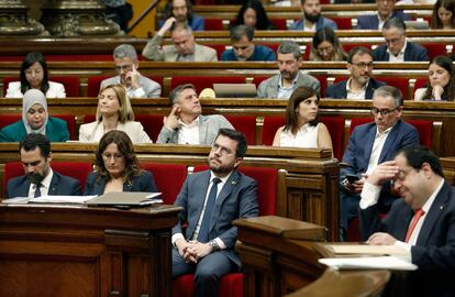 El presidente de la Generalitat, Pere Aragonès, durante el pleno del Parlament donde este miércoles se celebraba la sesión de control al Govern.
