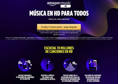 La música HD de Amazon, sin coste adicional.