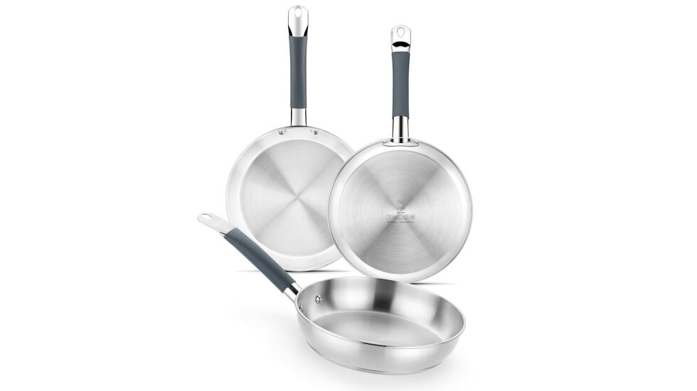 Lote de tres sartenes de acero inoxidable Bra Master.