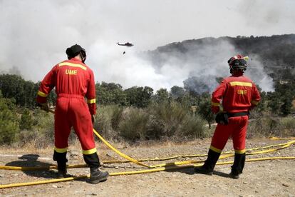 Intervención de la UME en el término municipal de Hoyos (Cáceres)