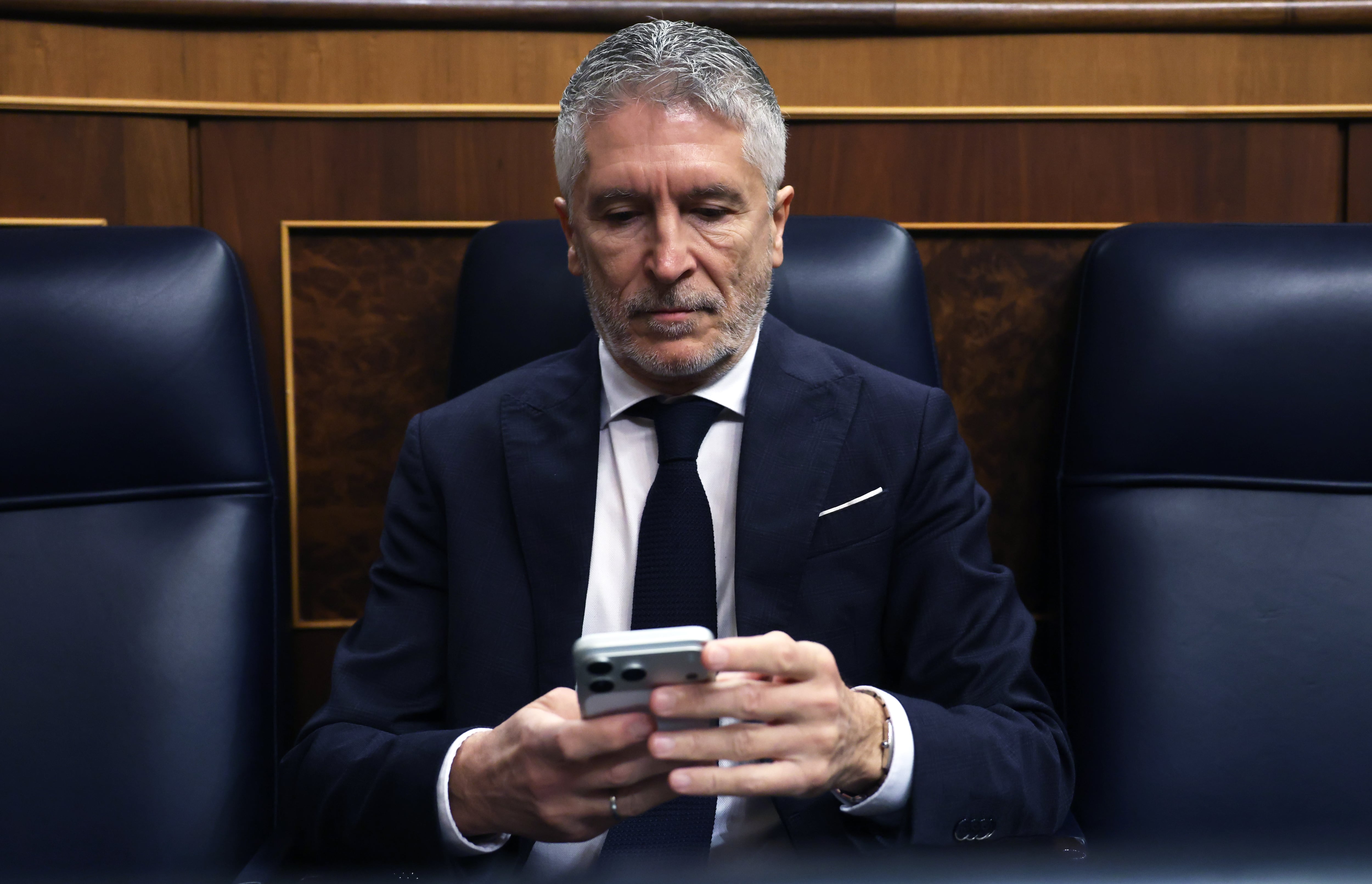 El ministro del Interior, Fernando Grande-Marlaska, durante la sesión de control al Gobierno, en el Congreso de los Diputados, el miércoles.