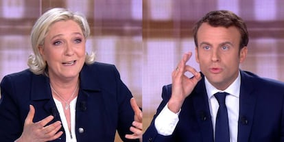 Los candidatos presidenciales Marine Le Pen y Emmanuel Macron