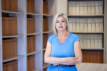 La notaria Esther Vallejo, el pasado jueves en su notaría de Málaga.