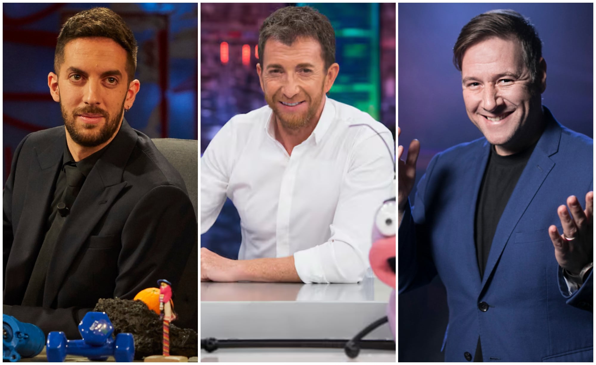 David Broncano, Pablo Motos y Carlos Latre, los tres protagonistas de la batalla por el 'access prime time' de este otoño.