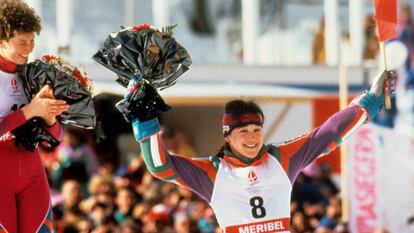 Fernández Ochoa, tras conseguir la medalla de bronce en Albertville en 1992.