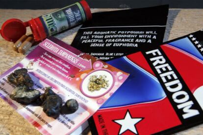Sustancias que imitan los efectos de drogas prohibidas, adquiridas por este periódico en tiendas de Madrid.