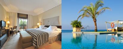 Habitación y <i>beach club</i> del hotel Vincci Estrella del Mar en Marbella (Málaga).