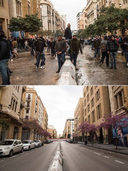 La generación de postguerra lidera en Líbano una ola de protestas antigubernamentales contra un Ejecutivo que tacha de corrupto y confesional (el pasado enero en Beirut). Abajo, el mismo lugar el 26 de marzo.