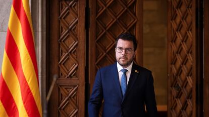 El Presidente de la Generalitat, Pere Aragonès, en el Palau de la Generalitat en Barcelona este miércoles.