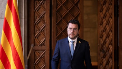 El Presidente de la Generalitat, Pere Aragonès, en el Palau de la Generalitat en Barcelona este miércoles.