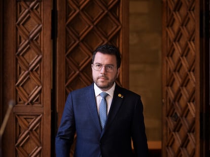 El Presidente de la Generalitat, Pere Aragonès, en el Palau de la Generalitat en Barcelona este miércoles.