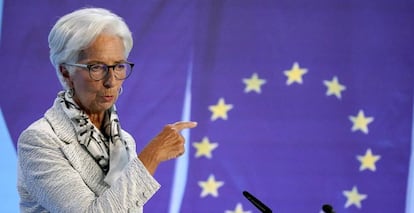 Christine Lagarde, presidenta del BCE, en rueda de prensa