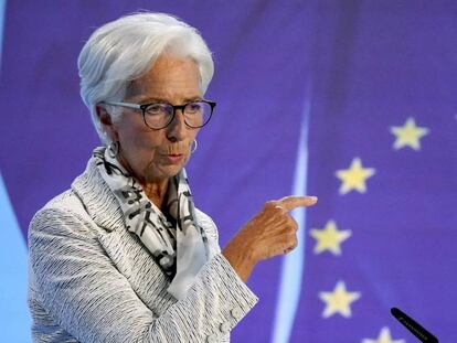 Christine Lagarde, presidenta del BCE, en rueda de prensa