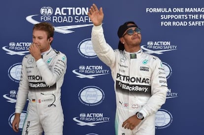 Hamilton y Rosberg tras la clasificaci&oacute;n