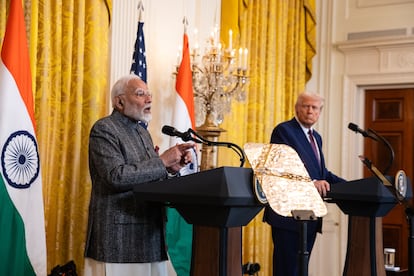 Narendra Modi y Donald Trump, el jueves durante su comparecencia conjunta ante la prensa en Washington.