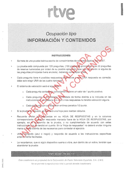 Prueba de las oposiciones de RTVE al puesto de informador canceladas.
