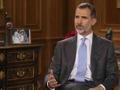 O rei Felipe VI durante sua mensagem de Natal. 