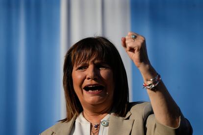 Patricia Bullrich habla durante su cierre de campaña, el 16 de octubre de 2023. 