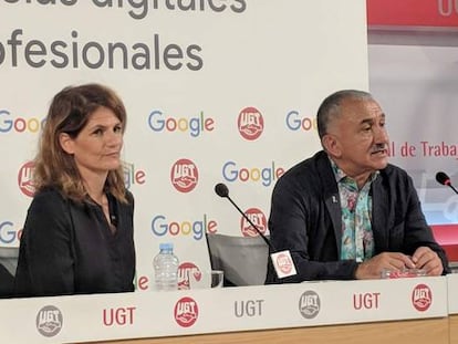 Fuencisla Clemares, directora de Google España, y José María Álvarez, secretario general de UGT.