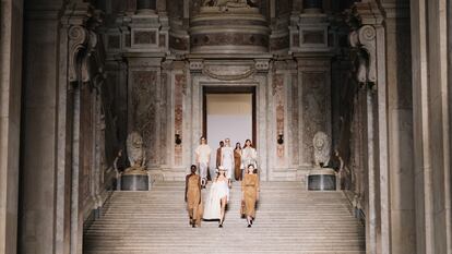 CASERTA, ITALY - JUNE 17: Models walk the runway during the Max Mara Cruise fashion show at Reggia Di Caserta on June 17, 2025 in Caserta, Italy. (Photo by Alena Zakirova/Getty Images)