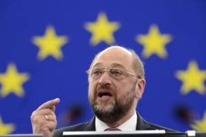 El presidente del Parlamento Europeo, Martin Schulz, durante su intervención ante el Pleno del Parlamento Europeo en Estrasburgo (Francia).