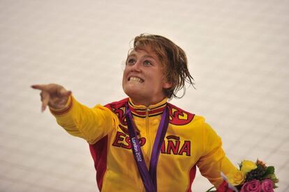 Mireia Belmonte reacts after winning her second Olympic silver medal in the 800m freestyle in London on Friday. 