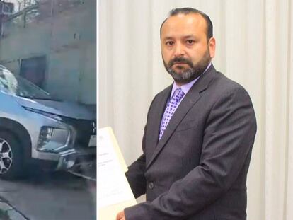 A la derecha, Fernando García, y a la izquierda, el vehículo en el que fue acribillado, en imágenes compartidas en redes sociales.