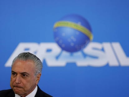 Temer em pronunciamento nesta segunda-feira, em Bras&iacute;lia.