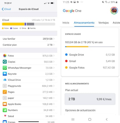 Google Fotos e iCloud, almacenamiento