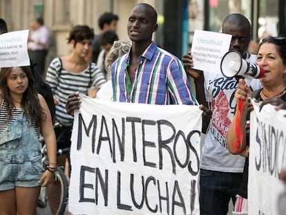 Una protesta de manters a Barcelona.