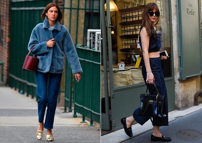 Alexa Chung con bolso de la firma y Dakota Johnson con conjunto de dos piezas.