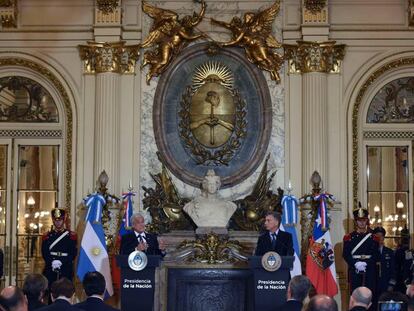 Los presidentes Sebastián PIñera y Mauricio Macri durante la rueda de prensa en la Casa Rosada, en Buenos Aires.