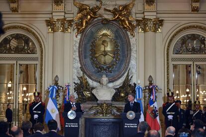 Los presidentes Sebastián PIñera y Mauricio Macri durante la rueda de prensa en la Casa Rosada, en Buenos Aires.