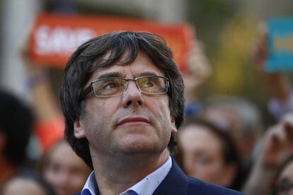 El presidente catalán durante un momento de la manifestación celebrada esta tarde en Barcelona.