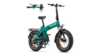 Bicicleta plegable sobre fondo blanco.